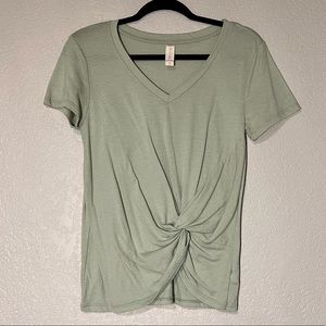 Altar’d State Small Sage Green V Neck Short Sleeve Tee with Twist Front Detail